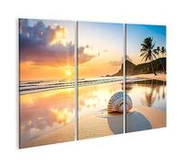 islandburner Quadro su tela Grande conchiglia, spiaggia tropicale sabbiosa, mare, oceano, raggi di sole JEAE Quadri Stampe Immagini Murale Decorazione da parete