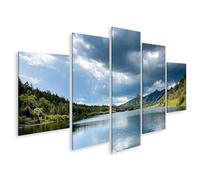 islandburner Quadro su tela Lago di montagna tranquillo con cielo tempestoso - Quadro da parete - 5 pezzi