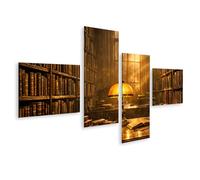 islandburner Quadro su tela Libreria accogliente con lampada da lettura e vecchi libri - 4 pezzi - edizione C1