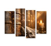 islandburner Quadro su tela Libri antichi e lume di candela per un'atmosfera accogliente - 4 pezzi