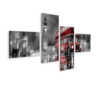 islandburner Quadro su tela London autobus doppio piano in bianco e nero con accento rosso, 4 pezzi, edizione P1