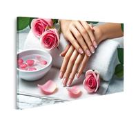 islandburner Quadro su tela Mani delicatamente curate con rosa e bianco French Nails e Rose Salone per unghie Immagini Murale Poster