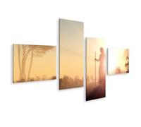 islandburner Quadro su tela Mistico Nebbia mattutina escursionista all'alba umore della foresta immagini poster