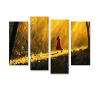 islandburner Quadro su tela, motivo: Cappuccetto rosso e foresta, per cameretta dei bambini, 4 pezzi