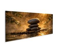 islandburner Quadro su tela Murale con pietre impilate e riflessi d'acqua - Panorama