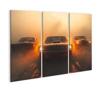 islandburner Quadro su tela Muscle Cars nella nebbia al tramonto immagini murali poster