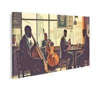 islandburner Quadro su tela musicista jazz in un caffè soleggiato per soggiorno amanti della musica caffetteria immagini poster