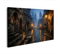 islandburner Quadro su tela Nebbioso Città Vecchia Strada con Lanterna ed edifici storici - Edition S2