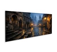 islandburner Quadro su tela Nebbioso Città Vecchia Strada con Lanterna ed edifici storici - Panorama