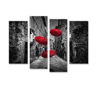 islandburner Quadro su tela Ombrelli vento pioggia scuro strada stretta città italiana toscana - tela 130 x 80 cm - 4 pezzi
