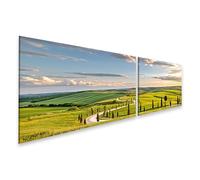 islandburner Quadro su tela paesaggio toscano con cipressi e strada tortuosa - 2 pezzi