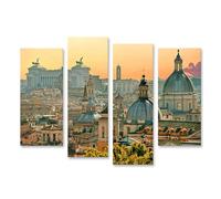 islandburner Quadro su tela Panorama dei tetti di Roma con cupole storiche ed edifici - 4 pezzi
