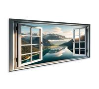islandburner Quadro su tela panorama montagna attraverso finestra aperta con vista lago immagini da parete poster