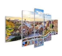 islandburner Quadro su tela Park Guell al mattino con panchina a mosaico colorata a Barcellona