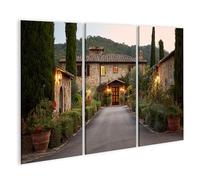 islandburner Quadro su tela Pittoresca casa di campagna con giardino e cipressi in Toscana, 3 pezzi