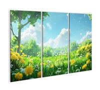 islandburner Quadro su tela prato estivo con dente di leone e leone sotto il cielo blu immagini murali poster