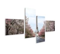islandburner Quadro su tela Primavera a Parigi con Torre Eiffel e alberi in fiore, 4 pezzi, edizione D1