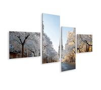 islandburner Quadro su tela Primavera a Parigi: Torre Eiffel circondata da alberi in fiore - 4 pezzi - Edizione G1