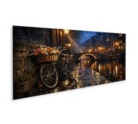 islandburner Quadro su tela Romantico Amsterdam Murale con bicicletta e fiori - Panorama