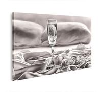 islandburner Quadro su tela Romantico bicchiere di champagne su seta murale camera da letto perfetto per gli innamorati - edizione T1