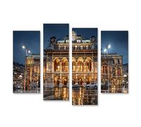 islandburner Quadro su tela Splendida facciata di un teatro dell'opera di notte a Vienna - 4 pezzi