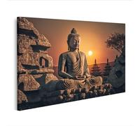 islandburner Quadro su tela Statua Buddha al tramonto nel vecchio giardino del tempio immagini murali poster