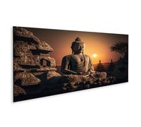 islandburner Quadro su tela Statua Buddha al tramonto nel vecchio giardino del tempio immagini murali poster