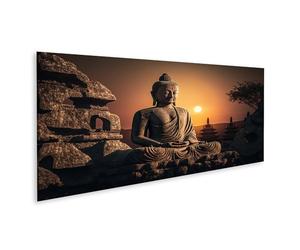 islandburner Quadro su tela Statua Buddha al tramonto nel vecchio giardino del tempio immagini murali poster