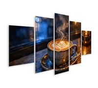 islandburner Quadro su tela Tazza da caffè a vapore con latte Art su base in legno - 5 pezzi