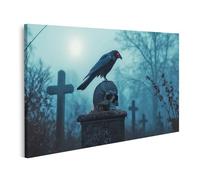 islandburner Quadro su tela Testa di corvo su un cimitero nella nebbia Immagini Poster