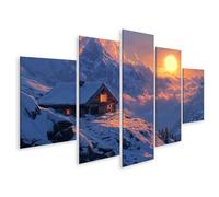 islandburner Quadro su tela tramonto sopra lo chalet di montagna innevato