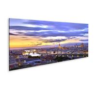 islandburner Quadro su tela tramonto sulla città sul fiume, 120 x 40 cm