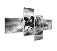 islandburner Quadro su tela Tre cavalli galoppo in bianco e nero - 4 pezzi - Edition L1