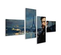islandburner Quadro su tela uomo davanti alla Senna con torre Eiffel di notte - murale - 4 pezzi - edizione Q1