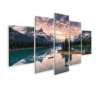 islandburner Quadro su tela Viaggiatore Canoista Montagne Rocciose Riflessione Maligne Lago Spirit Island Jasper N Quadri Stampe Immagini Murale Decorazione da parete