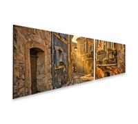 islandburner Quadro su tela Vicolo romantico con balcone e fiori alla luce della sera - 2 pezzi