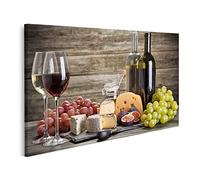 islandburner Quadro su tela Vino formaggio Natura morta di fronte a una parete di legno Quadri Stampe Immagini Murale Decorazione da parete
