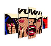 islandburner Quadro su tela Vintage Pop Art fumetto Sorpreso eccitato donna dice Wow bocca aperta Vect HROA Quadri Stampe Immagini Murale Decorazione da parete