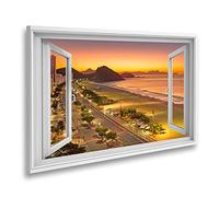 islandburner Quadro su Tela Vista Finestra Copacabana Spiaggia all'alba in RI Immagini murali Poster
