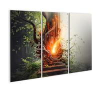 islandburner Stampa su tela con albero dei segreti luminosi nella foresta digitale della magia, 130 x 80 cm, 3 pezzi