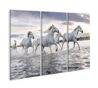 islandburner Stampa su tela con cavalli bianchi nel corso d'acqua al tramonto, 130 x 80 cm, 3 pezzi