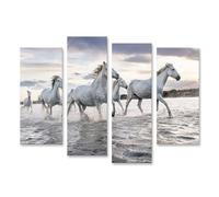 islandburner Stampa su tela con cavalli bianchi nel corso d'acqua al tramonto, 130 x 80 cm, 4 pezzi