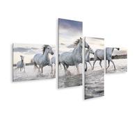 islandburner Stampa su tela con cavalli bianchi nel corso d'acqua al tramonto, 150 x 80 cm, 4 pezzi