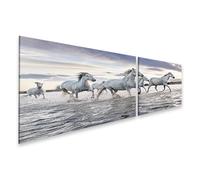 islandburner Stampa su tela con cavalli bianchi nel corso d'acqua al tramonto, 160 x 40 cm, 2 pezzi