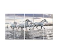 islandburner Stampa su tela con cavalli bianchi nel corso d'acqua al tramonto, 160 x 80 cm, 5 pezzi XXL