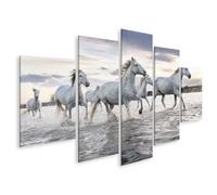 islandburner Stampa su tela con cavalli bianchi nel corso d'acqua al tramonto, 170 x 80 cm, 5 pezzi