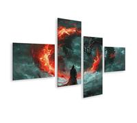 islandburner Stampa su tela con drago e mago scatenato in tempesta, 4 pezzi, 150 x 80 cm