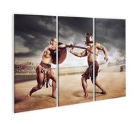 islandburner Stampa su tela con due gladiatori che combattono nel Colosseo Arena con spada e scudo, tela 130 x 80 cm, 3 pezzi