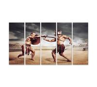 islandburner Stampa su tela con due gladiatori che combattono nel Colosseo Arena con spada e scudo, tela 160 x 80 cm, 5 pezzi XXL