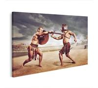 islandburner Stampa su tela con due gladiatori che combattono nel Colosseo Arena con spada e scudo, tela 80 x 40 cm